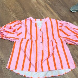 Vibrant Pink and Orange Striped Women's Blouse
